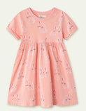 Toddler Girl Rabbit Print Short Sleeves 100% Cotton Dress - CCMOM