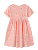 Toddler Girl Rabbit Print Short Sleeves 100% Cotton Dress - CCMOM