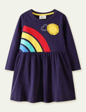 Toddler Girl Rainbow Appliqu¡§| Long Sleeve 100% Cotton Dress - CCMOM