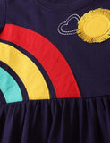 Toddler Girl Rainbow Appliqu¡§| Long Sleeve 100% Cotton Dress - CCMOM