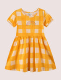 Toddler Girl Rainbow Embroidered Plaid Splice Dress - CCMOM