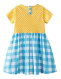 Toddler Girl Rainbow Plaid Appliqu¡§| Splicing Polka Dots Short Sleeves Dress - CCMOM