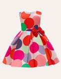 Toddler Girl Rainbow Polka Dot Bowknot Sleeveless Party Dress - CCMOM