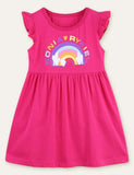 Toddler Girl Rainbow Printed Flutter-sleeve Splice Dress - CCMOM