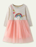 Toddler Girl Rainbow Sequin Gauze Long Sleeve Splicing Mesh Dress - CCMOM