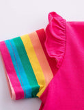 Toddler Girl Rainbow Unicorn Appliqu¡§| Dress With Pocket - CCMOM
