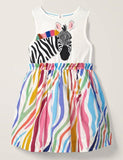 Toddler Girl Rainbow Zebra Appliqu¡§| Sleeveless Splice Dress - CCMOM