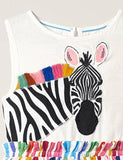 Toddler Girl Rainbow Zebra Appliqu¡§| Sleeveless Splice Dress - CCMOM
