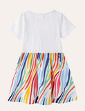 Toddler Girl Rainbow Zebra Prints Short Sleeves Splice Dress - CCMOM