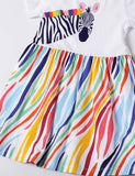 Toddler Girl Rainbow Zebra Prints Short Sleeves Splice Dress - CCMOM