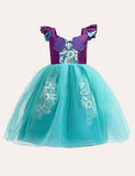 Toddler Girl Scallop Embroidered Mermaid Mesh Flutter-sleeve Party Dress - CCMOM