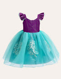 Toddler Girl Scallop Embroidered Mermaid Mesh Flutter-sleeve Party Dress - CCMOM