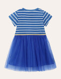 Toddler Girl Stripe Birds & Flower Embroidery Layered Mesh Splice Dress - CCMOM