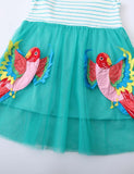 Toddler Girl Stripe Flower Embroidered Ruffle Layered Mesh Splice Dress - CCMOM