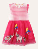 Toddler Girl Stripe Flower Embroidered Ruffle Layered Mesh Splice Dress - CCMOM