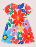 Toddler Girl Sunflower Print Short Sleeves Splice Dress - CCMOM