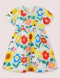 Toddler Girl Sunflower Print Short Sleeves Splice Dress - CCMOM