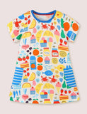 Toddler Girl Sunflower Print Short Sleeves Splice Dress - CCMOM