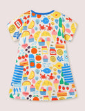 Toddler Girl Sunflower Print Short Sleeves Splice Dress - CCMOM