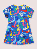 Toddler Girl Sunflower Print Short Sleeves Splice Dress - CCMOM