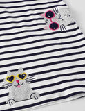 Toddler Girl Three Cats Appliqu¡§| Striped Short Sleeves Dress - CCMOM
