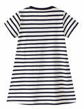 Toddler Girl Three Cats Appliqu¡§| Striped Short Sleeves Dress - CCMOM