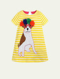 Toddler Girl Turtle Appliqu¡§| Short-Sleeved Striped Dress - CCMOM