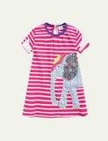 Toddler Girl Turtle Appliqu¡§| Short-Sleeved Striped Dress - CCMOM