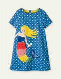 Toddler Girl Turtle Appliqu¡§| Short-Sleeved Striped Dress - CCMOM