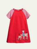 Toddler Girl Turtle Appliqu¡§| Short-Sleeved Striped Dress - CCMOM
