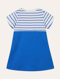Toddler Girl Turtle Appliqu¡§| Splicing Striped Short Sleeves Dress - CCMOM