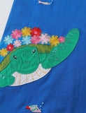 Toddler Girl Turtle Appliqu¡§| Splicing Striped Short Sleeves Dress - CCMOM