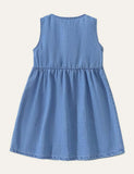 Toddler Girl Unicorn Appliqu¡§| Embroidered Button Design Sleeveless Denim Dress - CCMOM