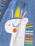 Toddler Girl Unicorn Appliqu¡§| Embroidered Button Design Sleeveless Denim Dress - CCMOM