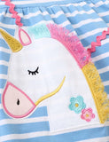 Toddler Girl Unicorn Appliqu¡§| Embroidered Striped Flutter-sleeve Dress - CCMOM