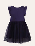 Toddler Girl Unicorn Appliqu¡§| Flutter-sleeve Mesh Splice Dress - CCMOM