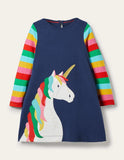 Toddler Girl Unicorn Appliqu¡§| Long Sleeve Dress - CCMOM