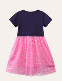Toddler Girl Unicorn Applique Mesh Splice Dress - CCMOM