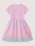 Toddler Girl Unicorn Applique Short Sleeves Mesh Splice Dress - CCMOM