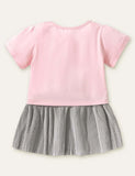 Toddler Girl Unicorn Appliqu¡§| Short Sleeves Splice Dress - CCMOM