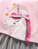 Toddler Girl Unicorn Appliqu¡§| Short Sleeves Splice Dress - CCMOM