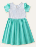 Toddler Girl Unicorn Butterfly Embroidered Splice Dress With Pocket - CCMOM