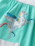 Toddler Girl Unicorn Butterfly Embroidered Splice Dress With Pocket - CCMOM