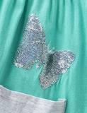 Toddler Girl Unicorn Butterfly Embroidered Splice Dress With Pocket - CCMOM