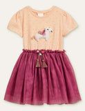 Toddler Girl Unicorn Dot Short Sleeves Mesh Splice Dress - CCMOM