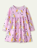 Toddler Girl Unicorn Print Long Sleeve Splice Dress - CCMOM
