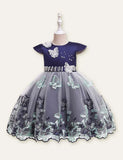 Toddler Kid Butterfly Embroidered Flutter-sleeve High Waist Party Dress - CCMOM