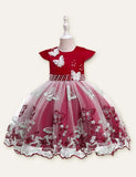 Toddler Kid Butterfly Embroidered Flutter-sleeve High Waist Party Dress - CCMOM