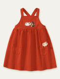 Toddler Kid Girl Guinea Pig Embroidered Strap Dress + Apple Full Printed T-shirt - CCMOM
