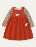 Toddler Kid Girl Guinea Pig Embroidered Strap Dress + Apple Full Printed T-shirt - CCMOM